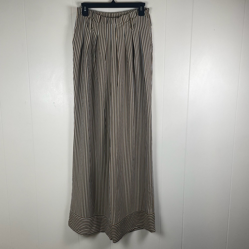 Current Air Striped Wide Leg Pants Womens M Brown White‎ Green Elastic Waist
